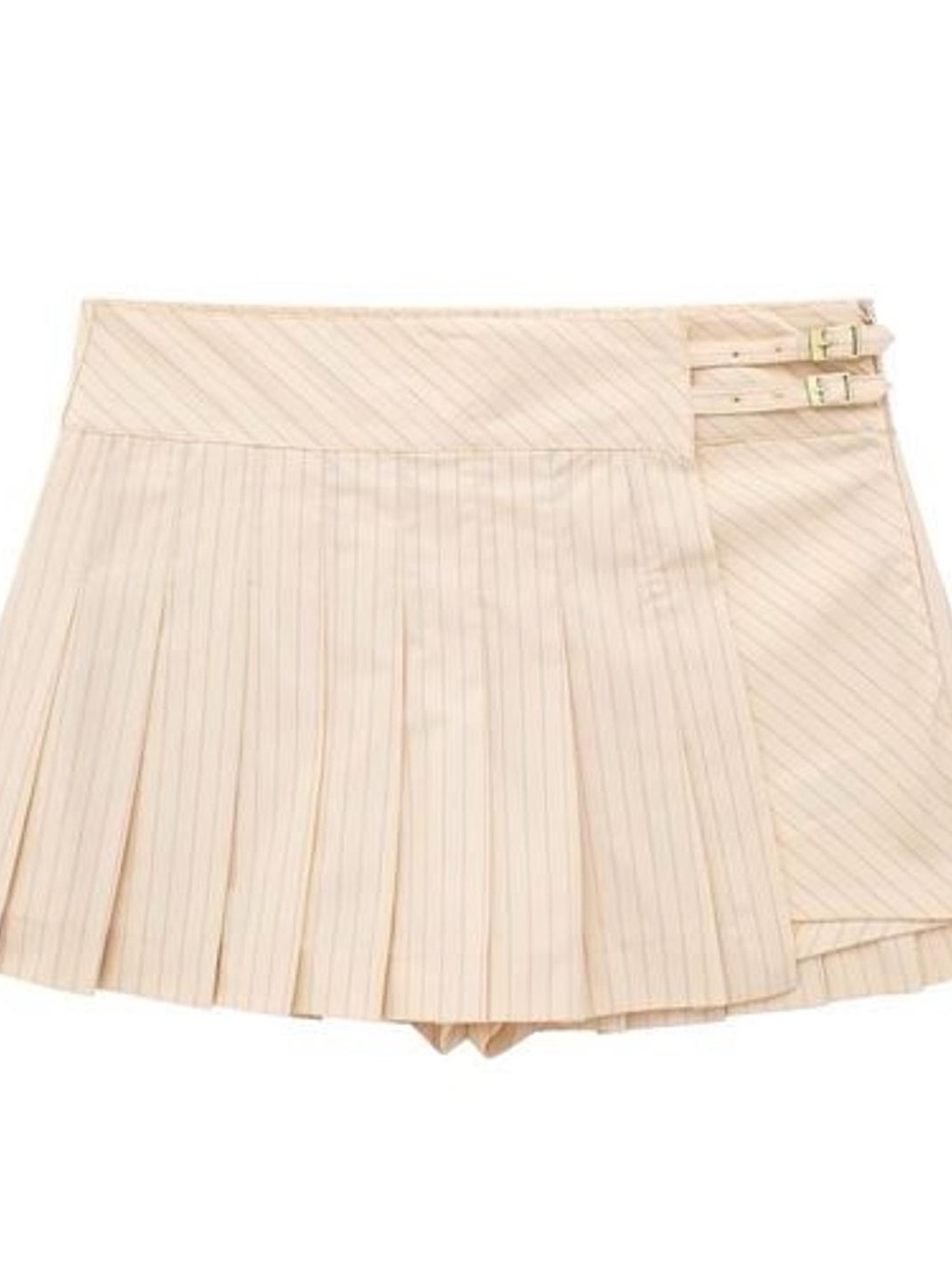 Women’s Zara beige striped pleated mini skort with side buckle fastenings size L